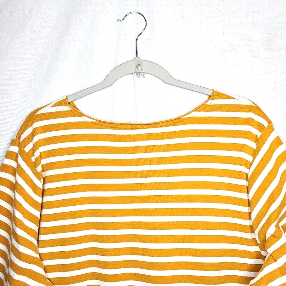 CJ Banks horizontal strip, long sleeved tee. Gold/white 1X - Picture 7 of 13
